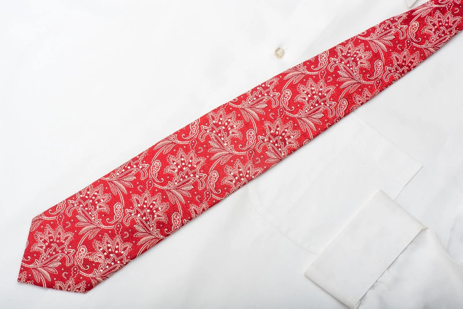 Nina Ricci Men's Silk Necktie Anthemion On Red Sparkling With Rhinestones