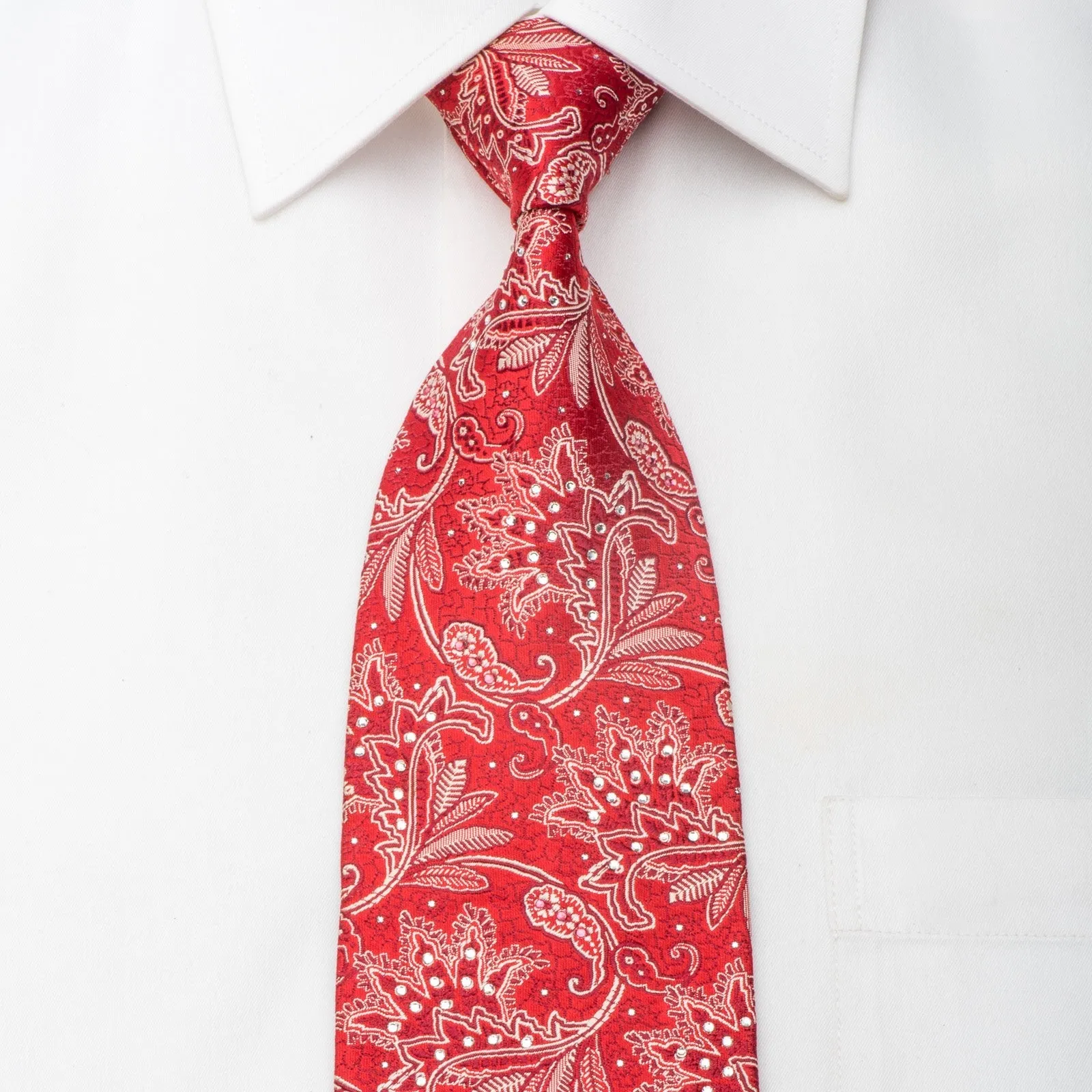 Nina Ricci Men's Silk Necktie Anthemion On Red Sparkling With Rhinestones