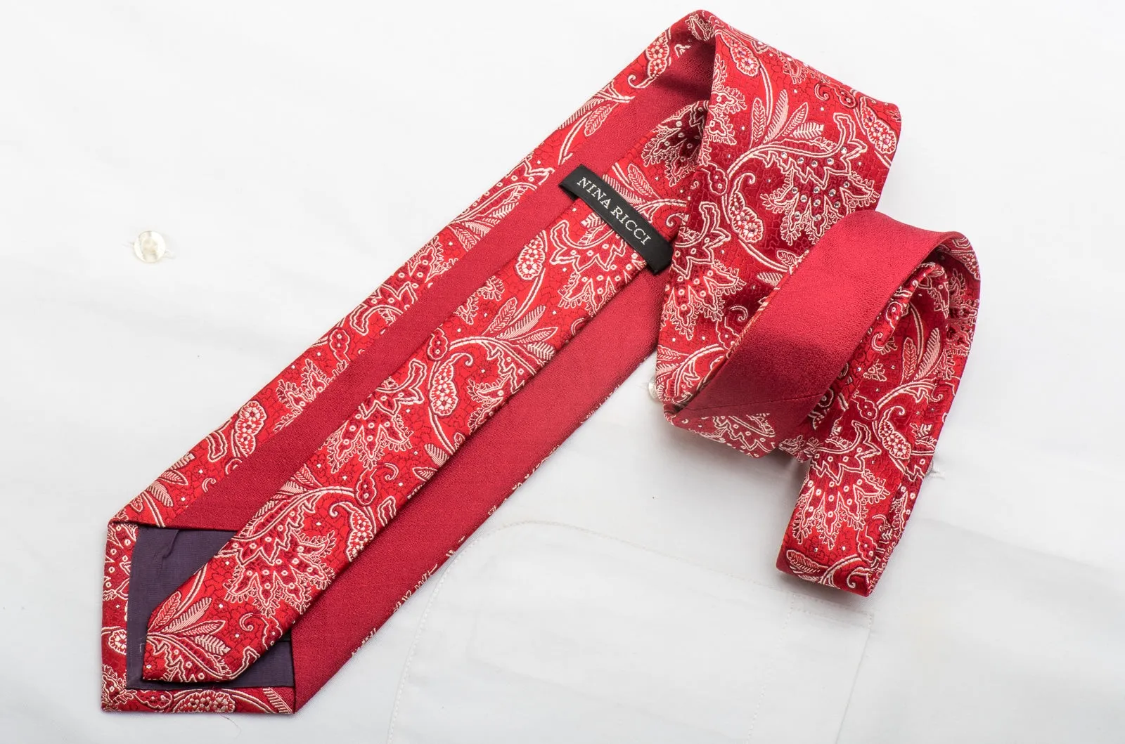 Nina Ricci Men's Silk Necktie Anthemion On Red Sparkling With Rhinestones