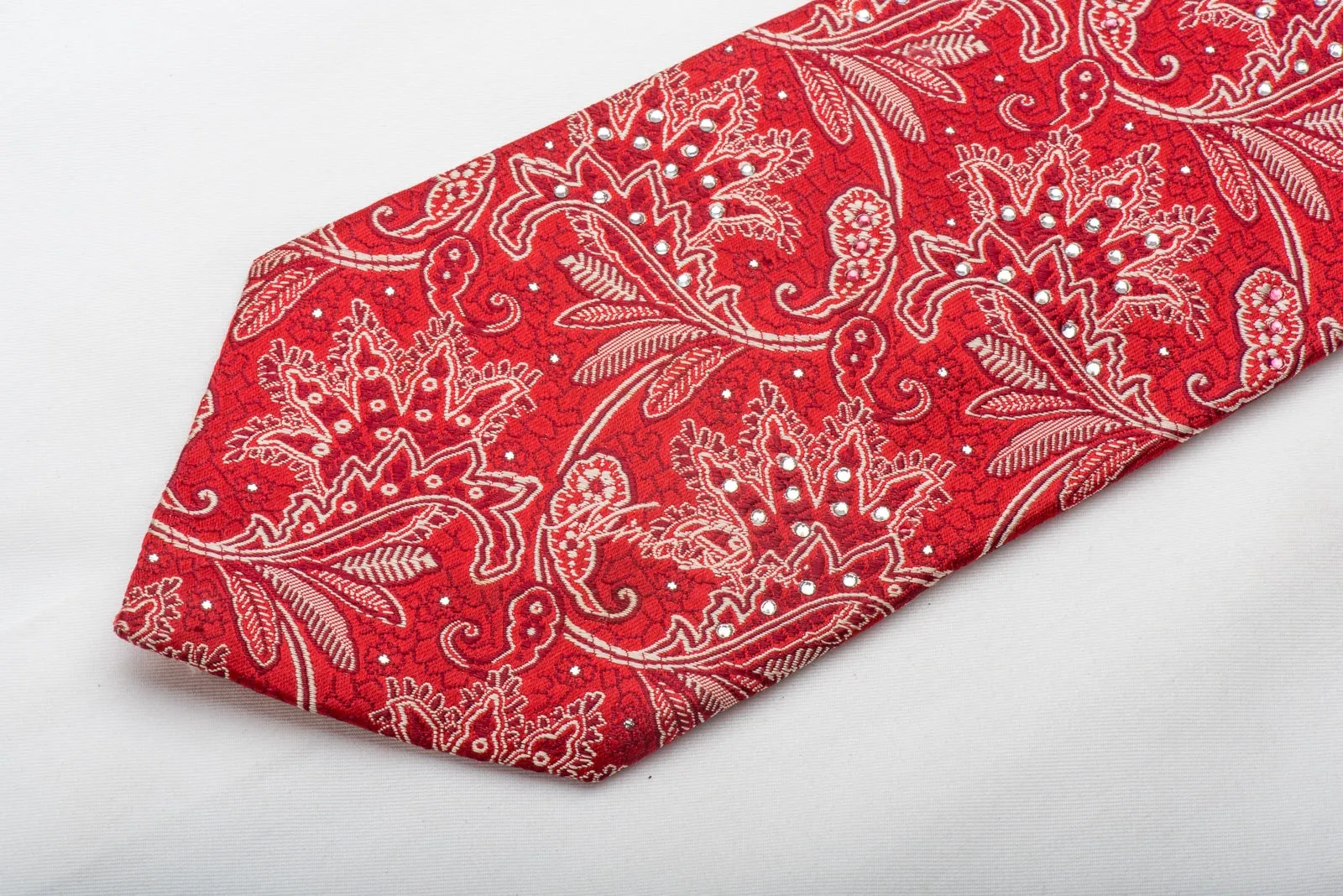 Nina Ricci Men's Silk Necktie Anthemion On Red Sparkling With Rhinestones