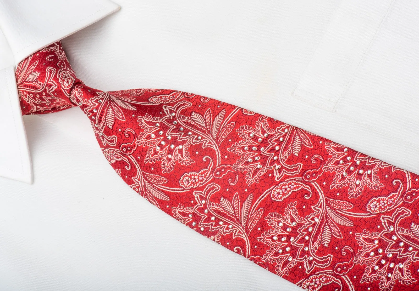 Nina Ricci Men's Silk Necktie Anthemion On Red Sparkling With Rhinestones