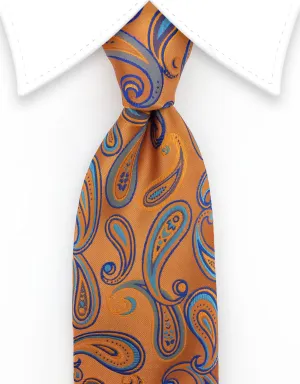 Orange and Blue Paisley Silk Tie