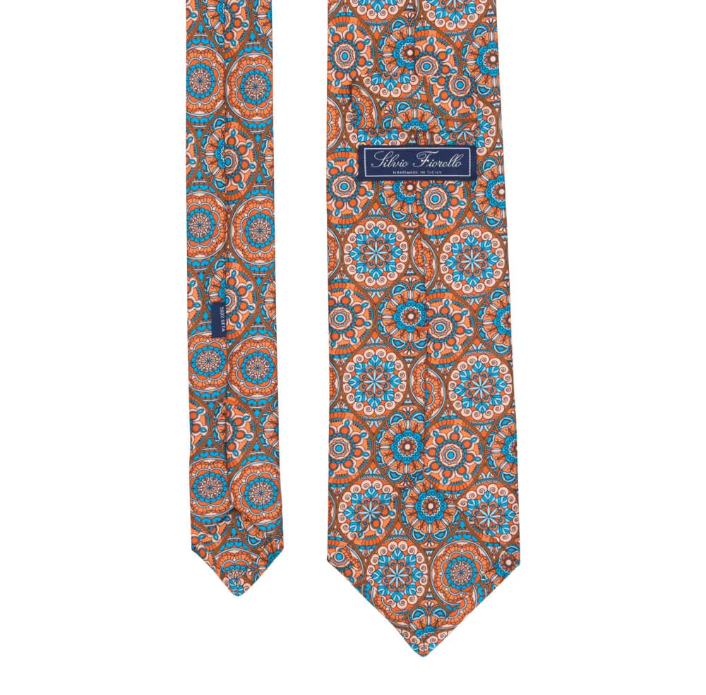 Orange and Light Blue Chartres Cathedral Duchesse Silk Tie