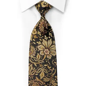 Paco Rabanne Rhinestone Silk Necktie Gold Anthemion Floral On Black With Sparkles