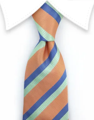 Peach, Mint Green & Steel Blue Striped Tie