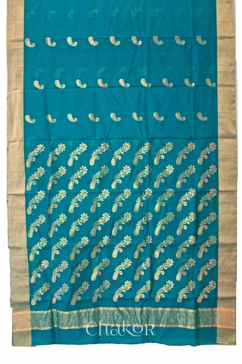 Peacock Blue Chanderi Silk Cotton Saree