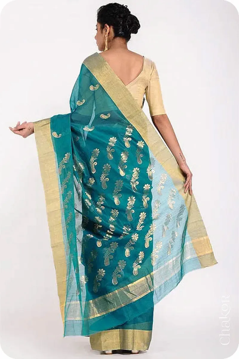Peacock Blue Chanderi Silk Cotton Saree