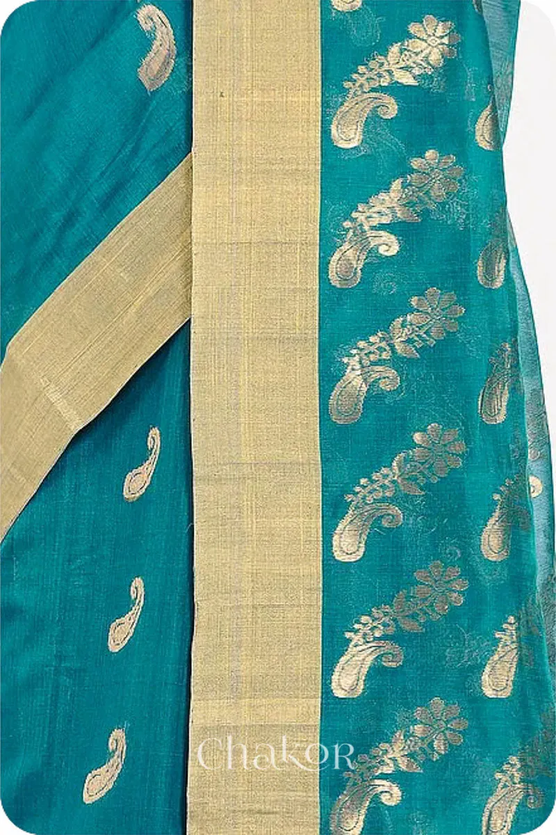 Peacock Blue Chanderi Silk Cotton Saree