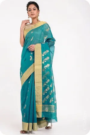 Peacock Blue Chanderi Silk Cotton Saree