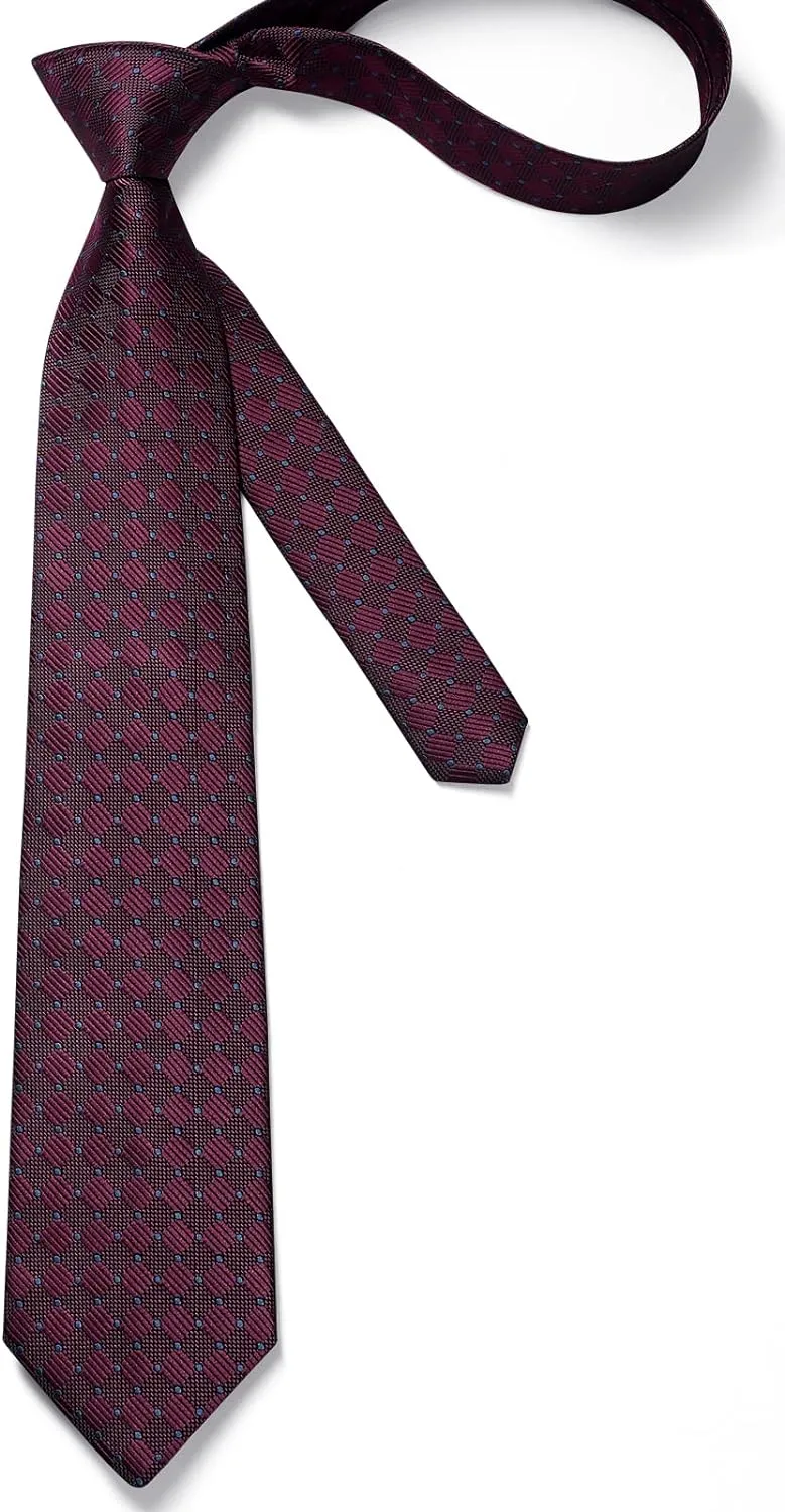 Plaid Tie Handkerchief Set - B-BURGUNDY