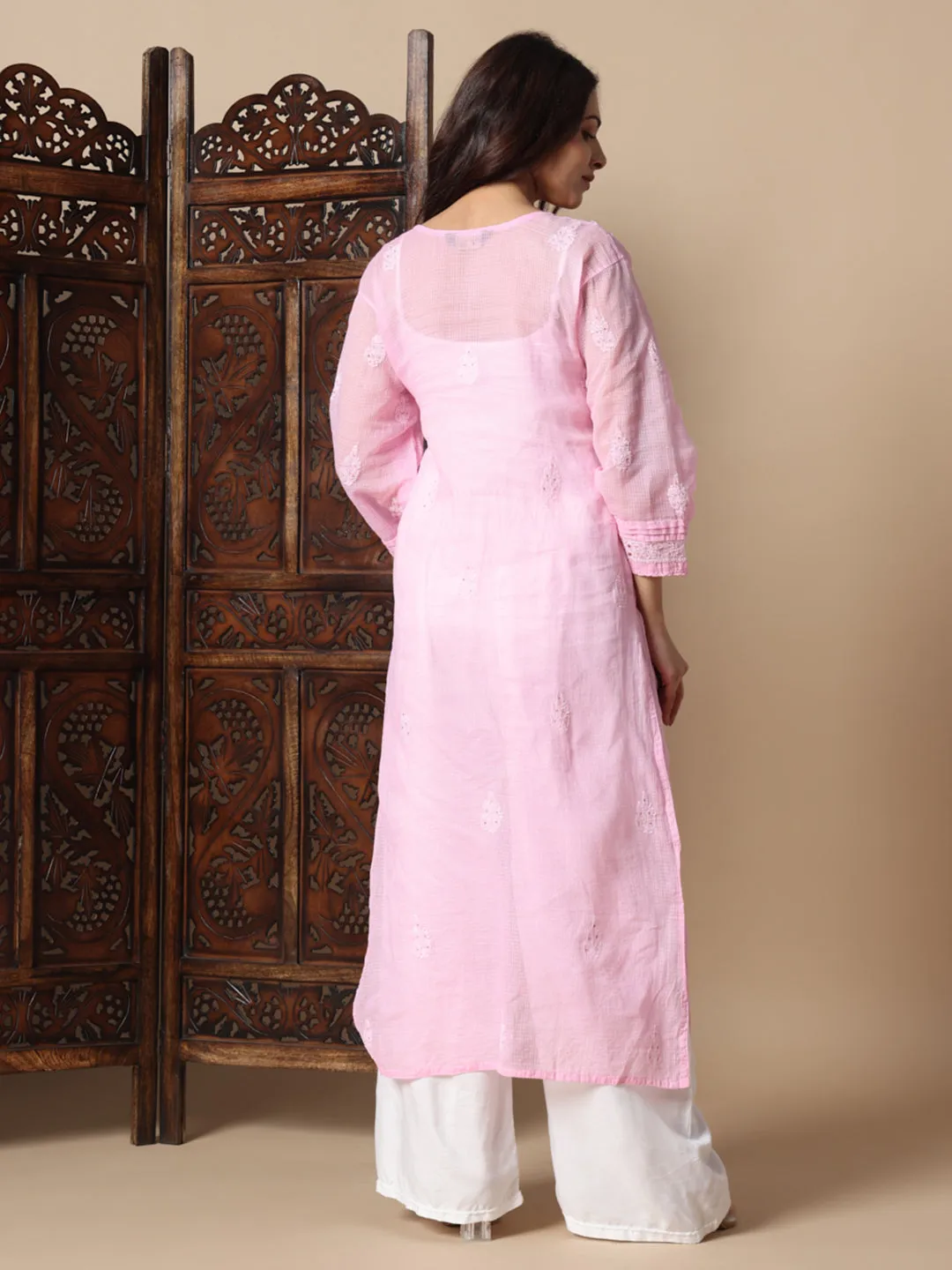 Premium Hand Embroidered Kota Doria Chikankari Kurti