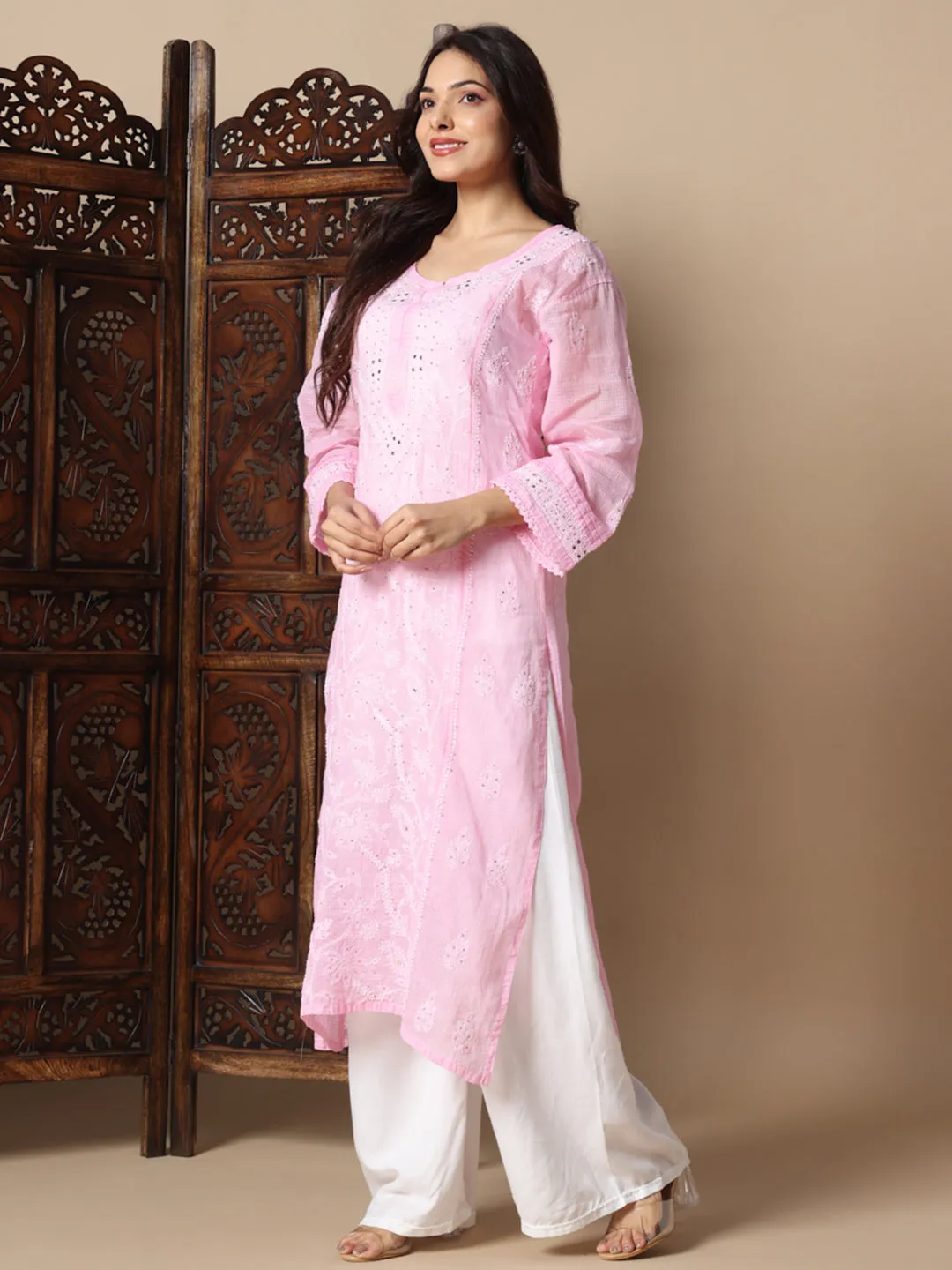 Premium Hand Embroidered Kota Doria Chikankari Kurti