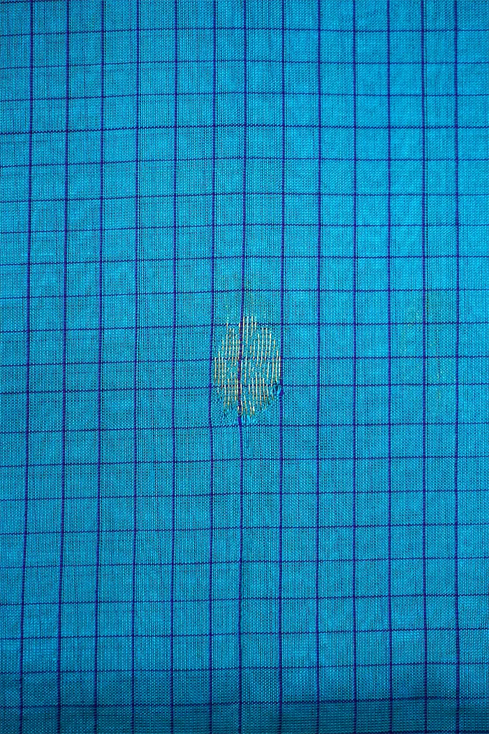 PURE KANCHI SILK COTTON - FOUNTAIN BLUE WITH PURPLE MONSTER