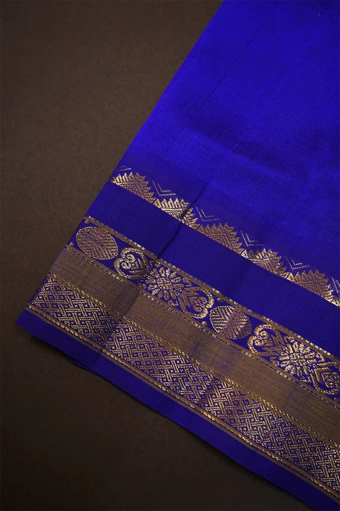 PURE KANCHI SILK COTTON - FOUNTAIN BLUE WITH PURPLE MONSTER