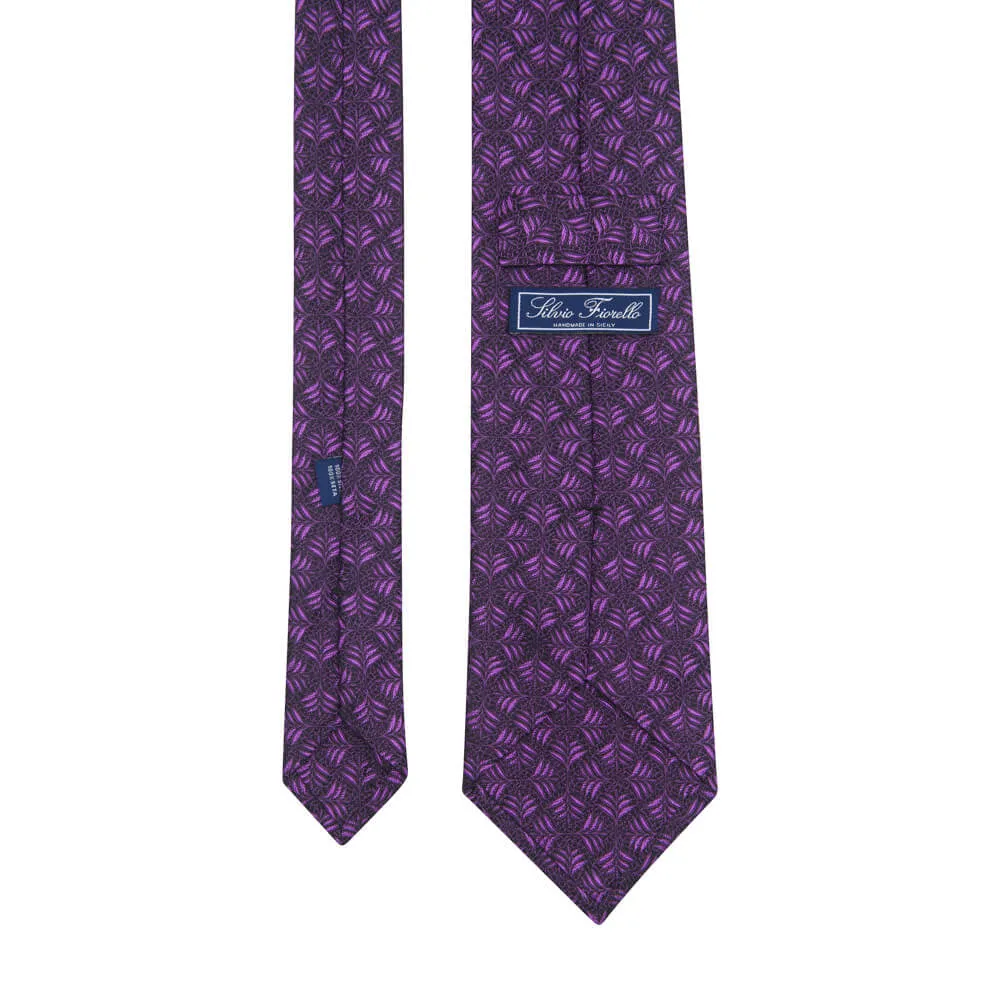 Purple Leaves Motif Woven Silk Tie