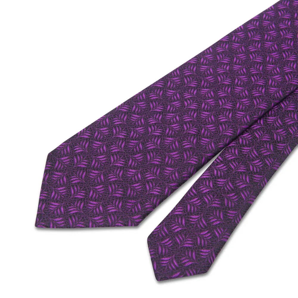 Purple Leaves Motif Woven Silk Tie