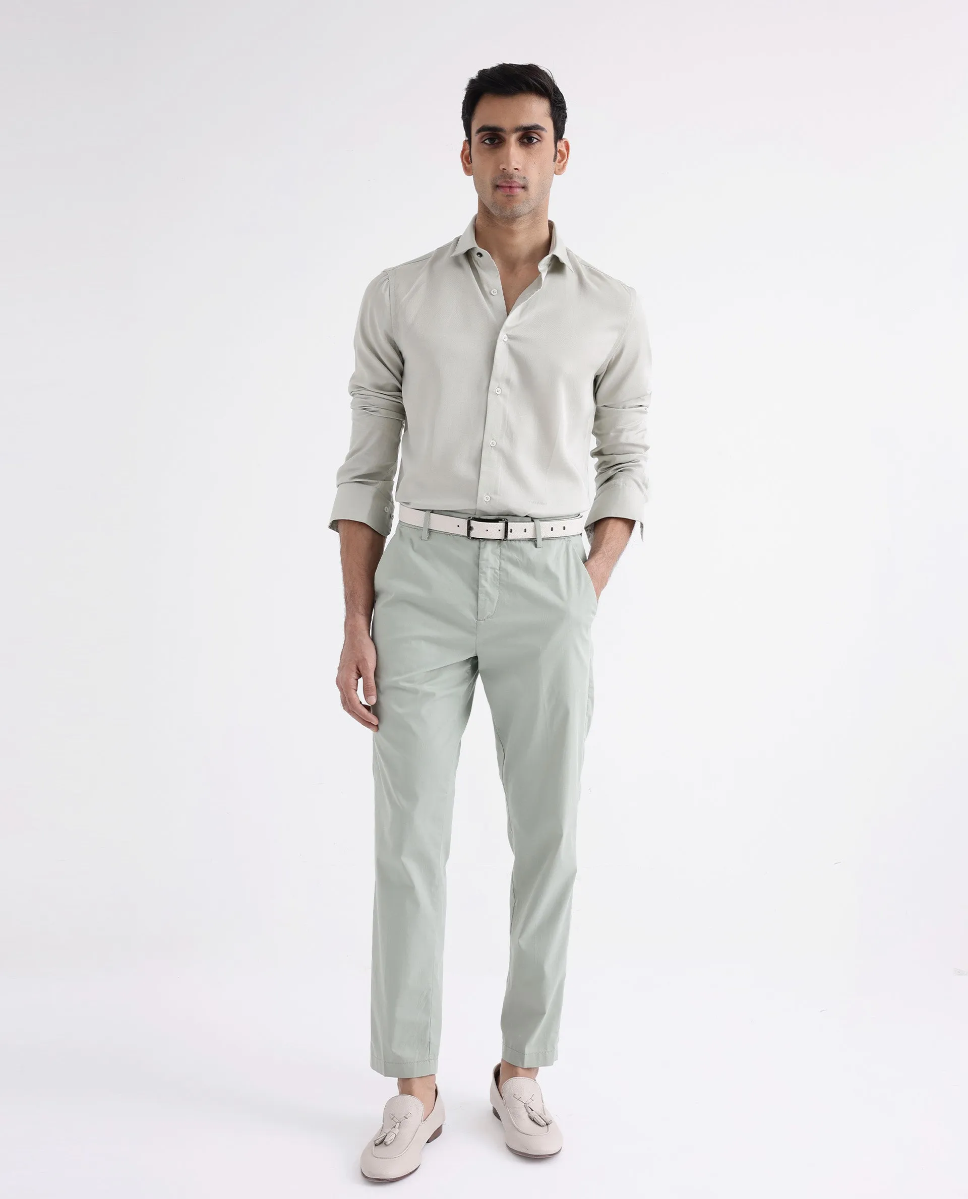 Rare Rabbit Mens Memo LS Pastel Green Tencel Fabric Full Sleeve Regular Fit Solid Twill Shirt