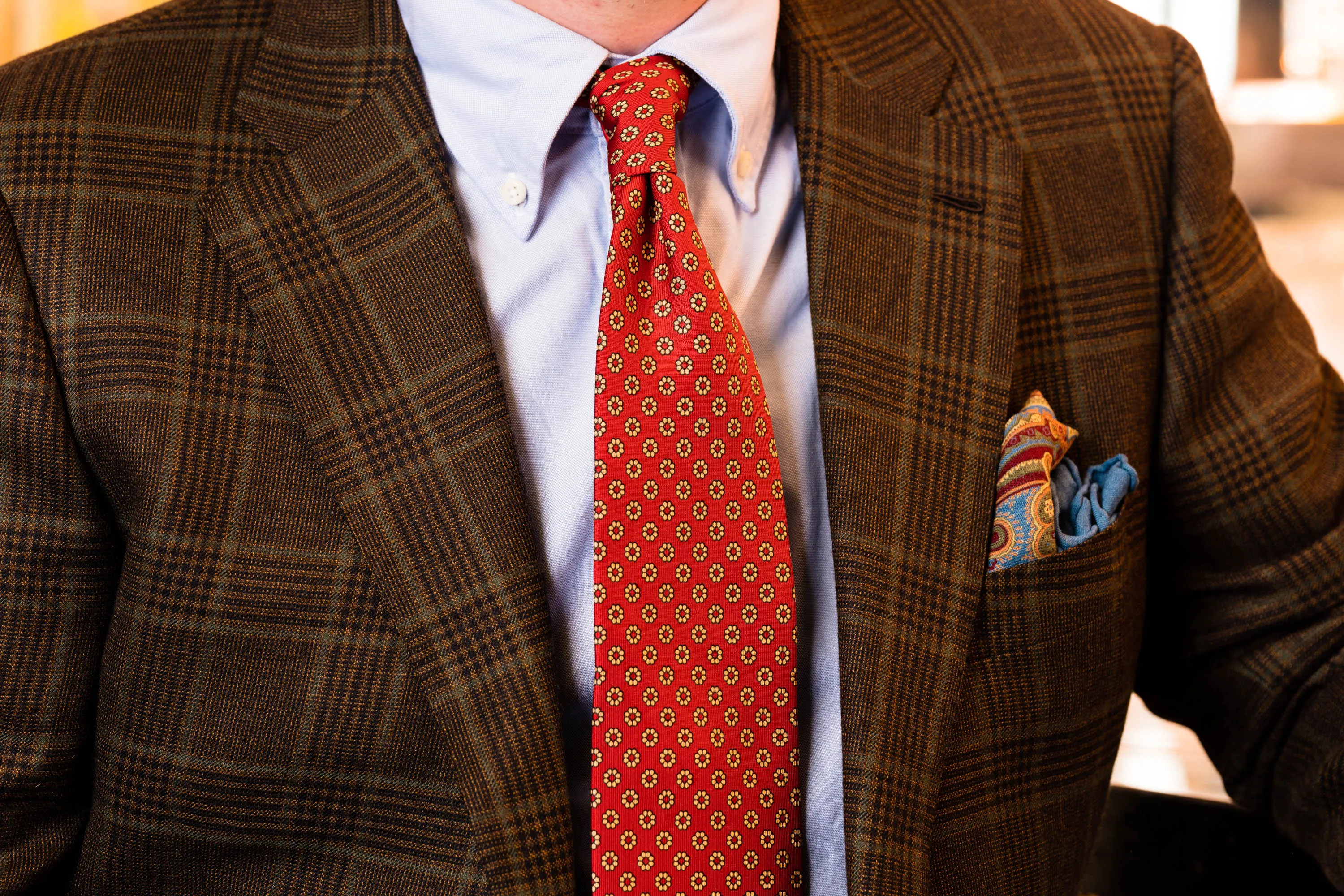 Red & Buff Micropattern Madder Silk Tie