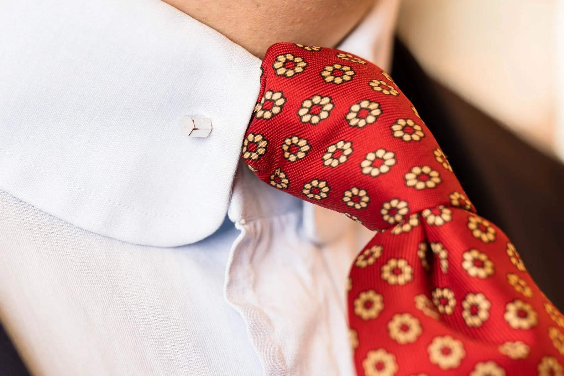 Red & Buff Micropattern Madder Silk Tie