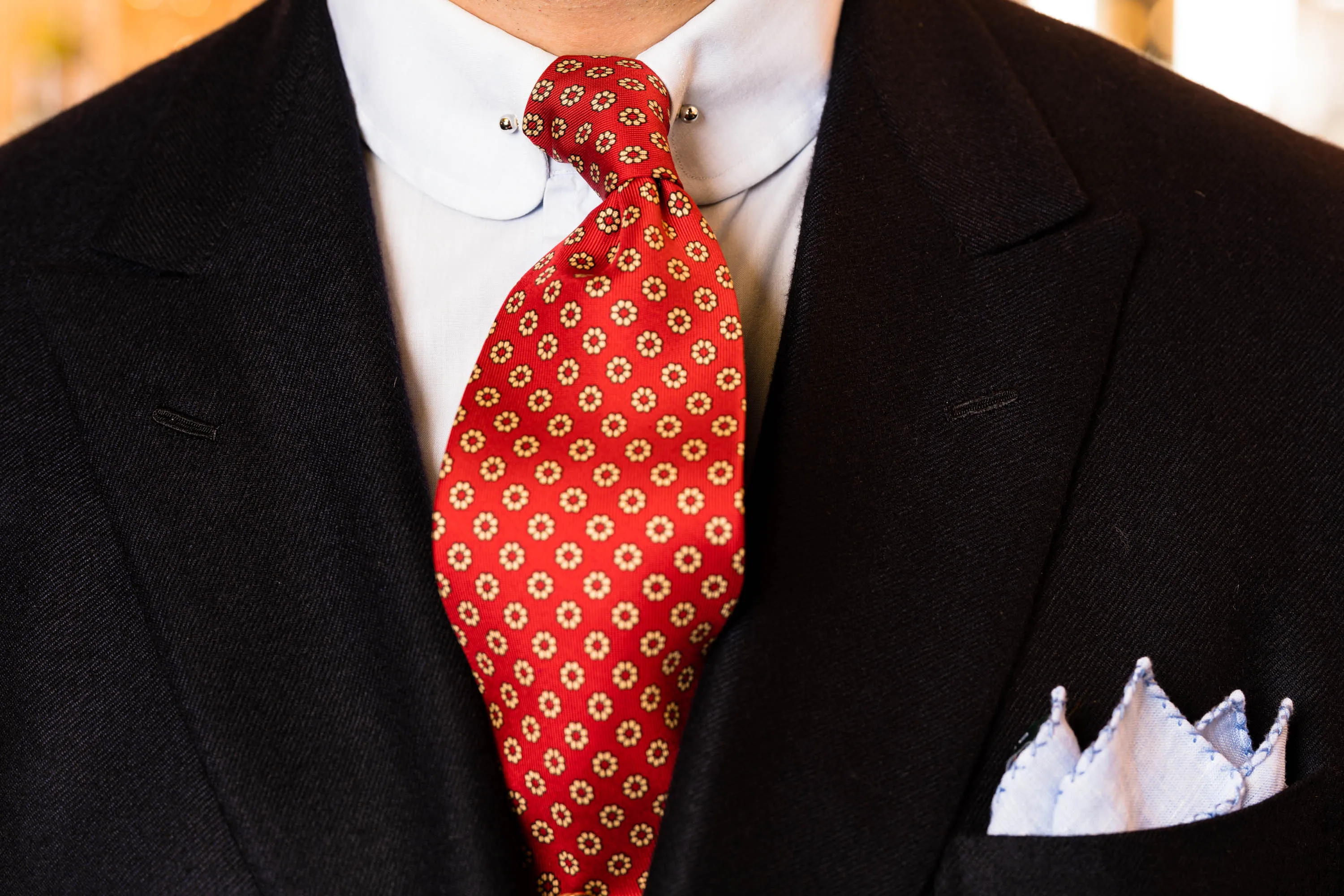 Red & Buff Micropattern Madder Silk Tie