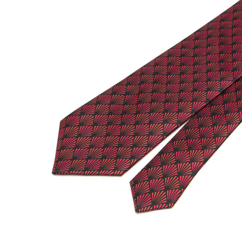 Red and Blue Art Dèco Motif Satin Silk Tie