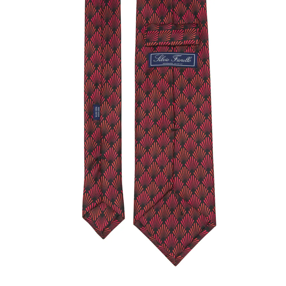 Red and Blue Art Dèco Motif Satin Silk Tie