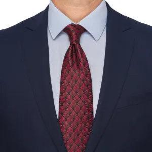 Red and Blue Art Dèco Motif Satin Silk Tie