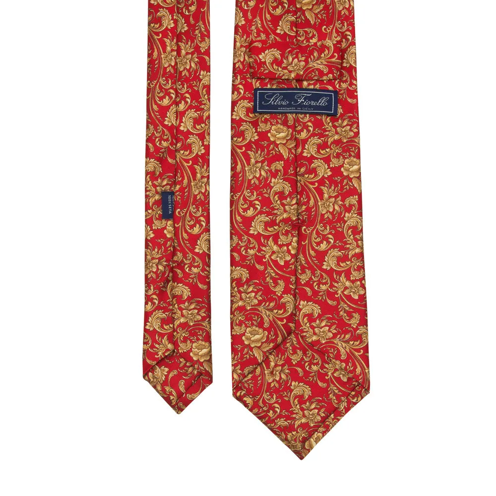 Red and Ochre Art Nouveau Duchesse Silk Tie