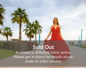 Red Halter-Neck Chiffon Dress