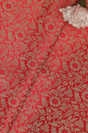 Redish Pink Banarasi Silk Satin Zari Brocade Fabric ( 1 mtr )