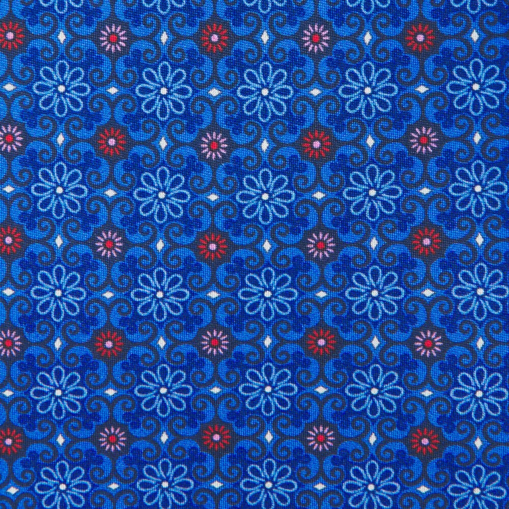 Renaissance Flowers Royal Blue and Red Duchesse Silk Tie