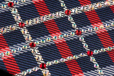 Renoma Rhinestone Silk Neck Tie Red Black Gray Plaids & Checks 3 1/2 Inch