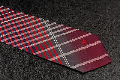 Renoma Rhinestone Silk Neck Tie Red Black Gray Plaids & Checks 3 1/2 Inch