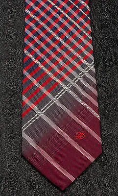 Renoma Rhinestone Silk Neck Tie Red Black Gray Plaids & Checks 3 1/2 Inch