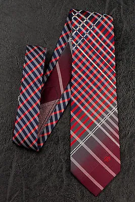 Renoma Rhinestone Silk Neck Tie Red Black Gray Plaids & Checks 3 1/2 Inch