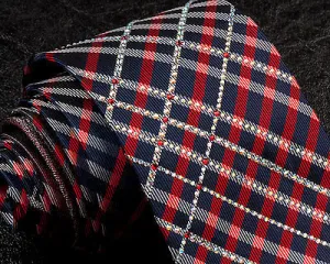 Renoma Rhinestone Silk Neck Tie Red Black Gray Plaids & Checks 3 1/2 Inch