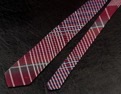 Renoma Rhinestone Silk Neck Tie Red Black Gray Plaids & Checks 3 1/2 Inch