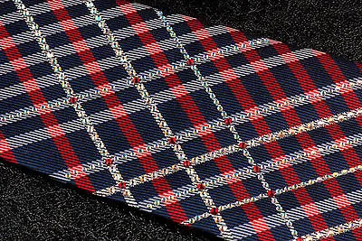 Renoma Rhinestone Silk Neck Tie Red Black Gray Plaids & Checks 3 1/2 Inch