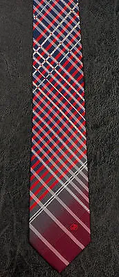 Renoma Rhinestone Silk Neck Tie Red Black Gray Plaids & Checks 3 1/2 Inch