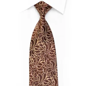 Rhinestone Silk Necktie Floral On Brown With Silver Sparkles