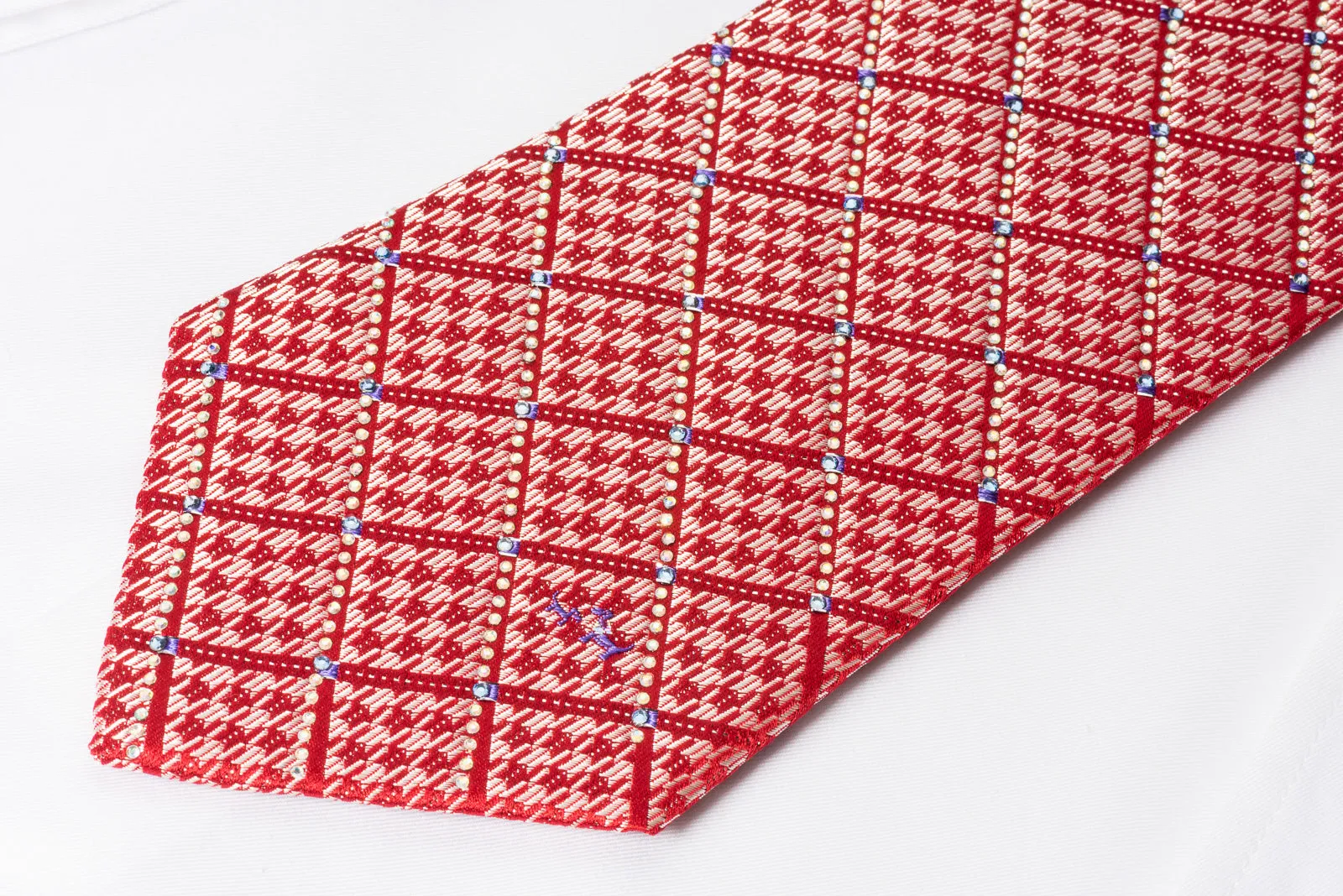 Roberta di Camerino Silk Tie Checker On Red With Silver Sparkles