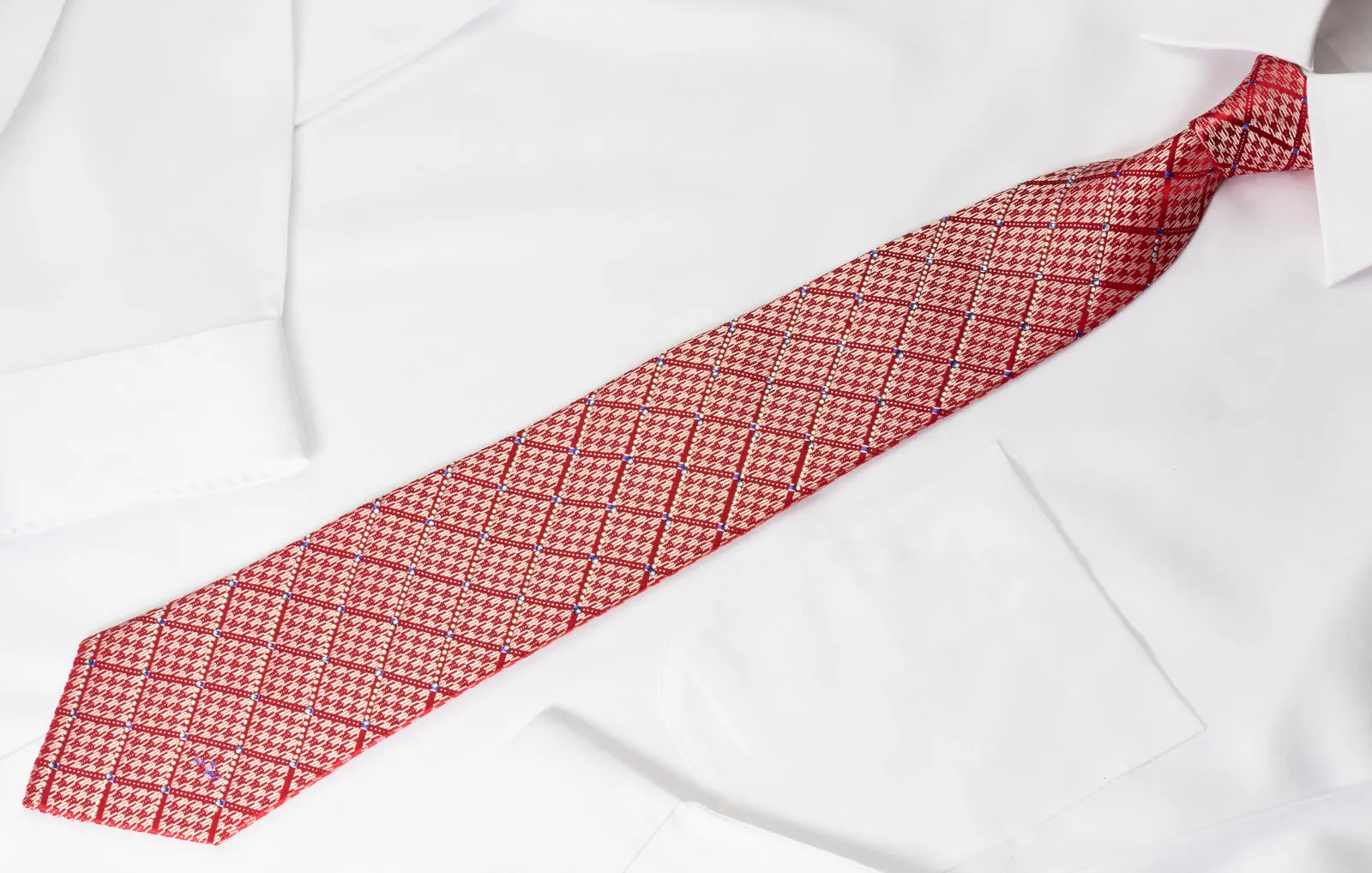 Roberta di Camerino Silk Tie Checker On Red With Silver Sparkles