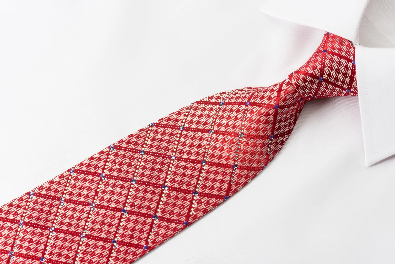 Roberta di Camerino Silk Tie Checker On Red With Silver Sparkles