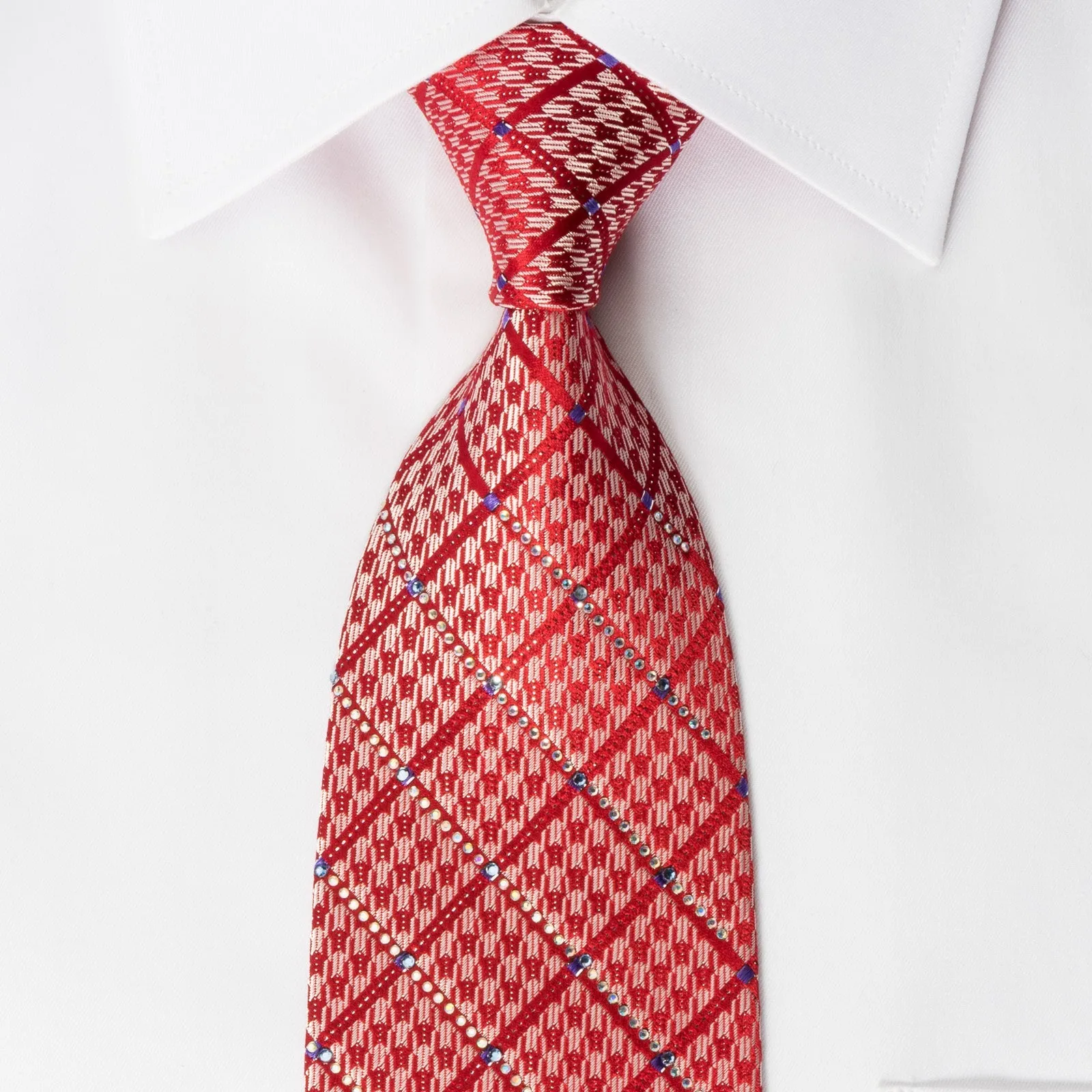 Roberta di Camerino Silk Tie Checker On Red With Silver Sparkles