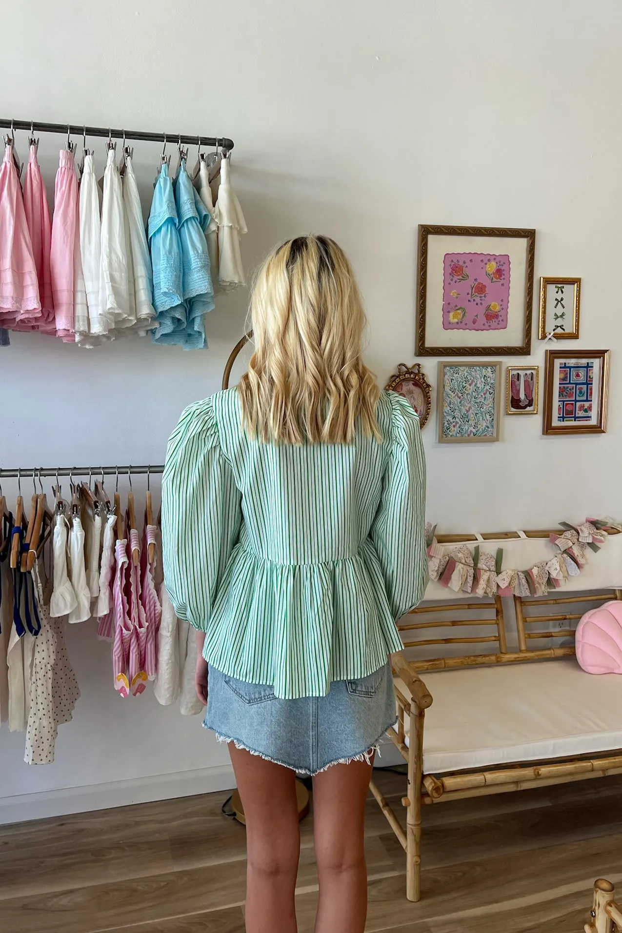 Roselyn Puff Sleeve Top in Green