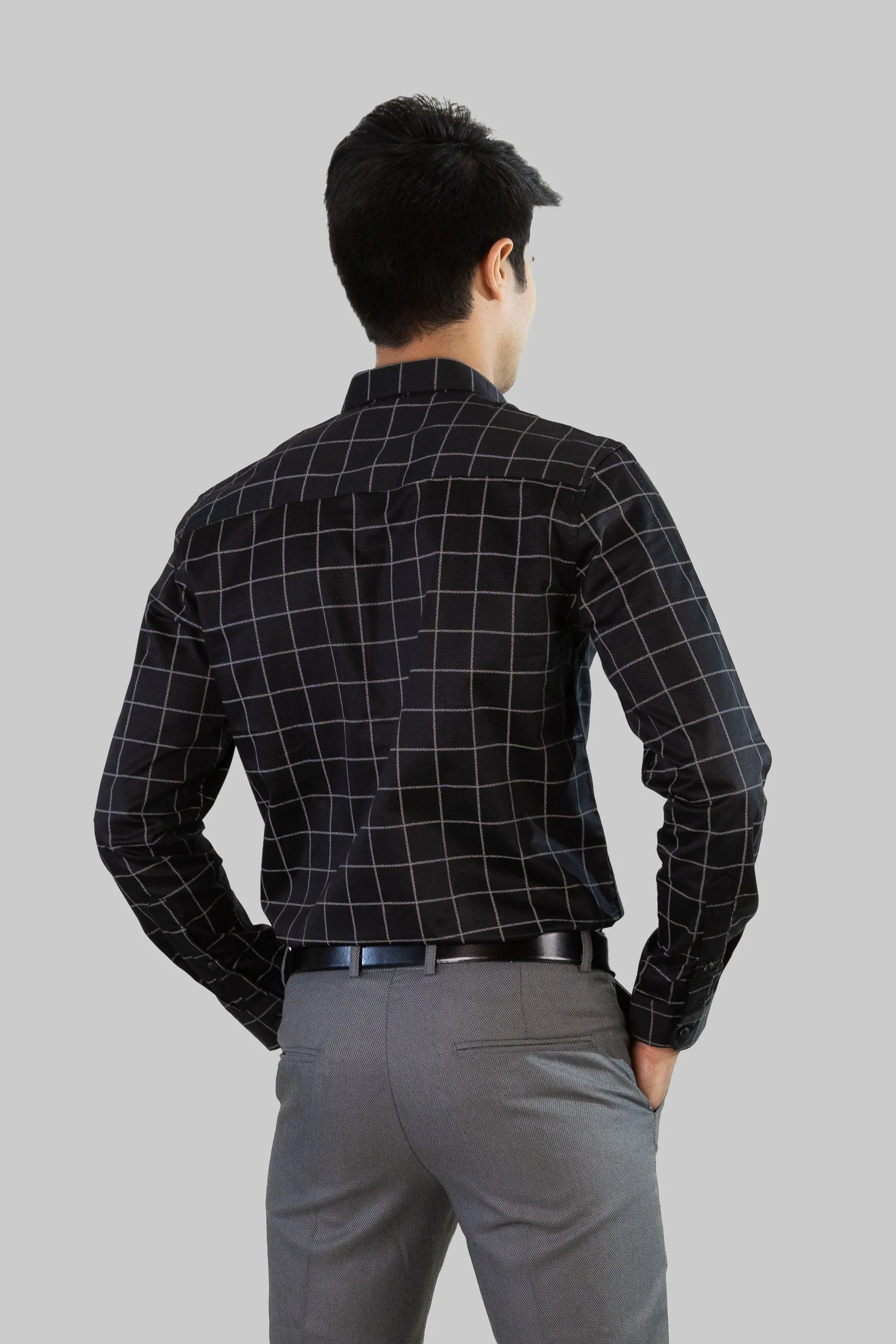Satin Grid Shirt - Black