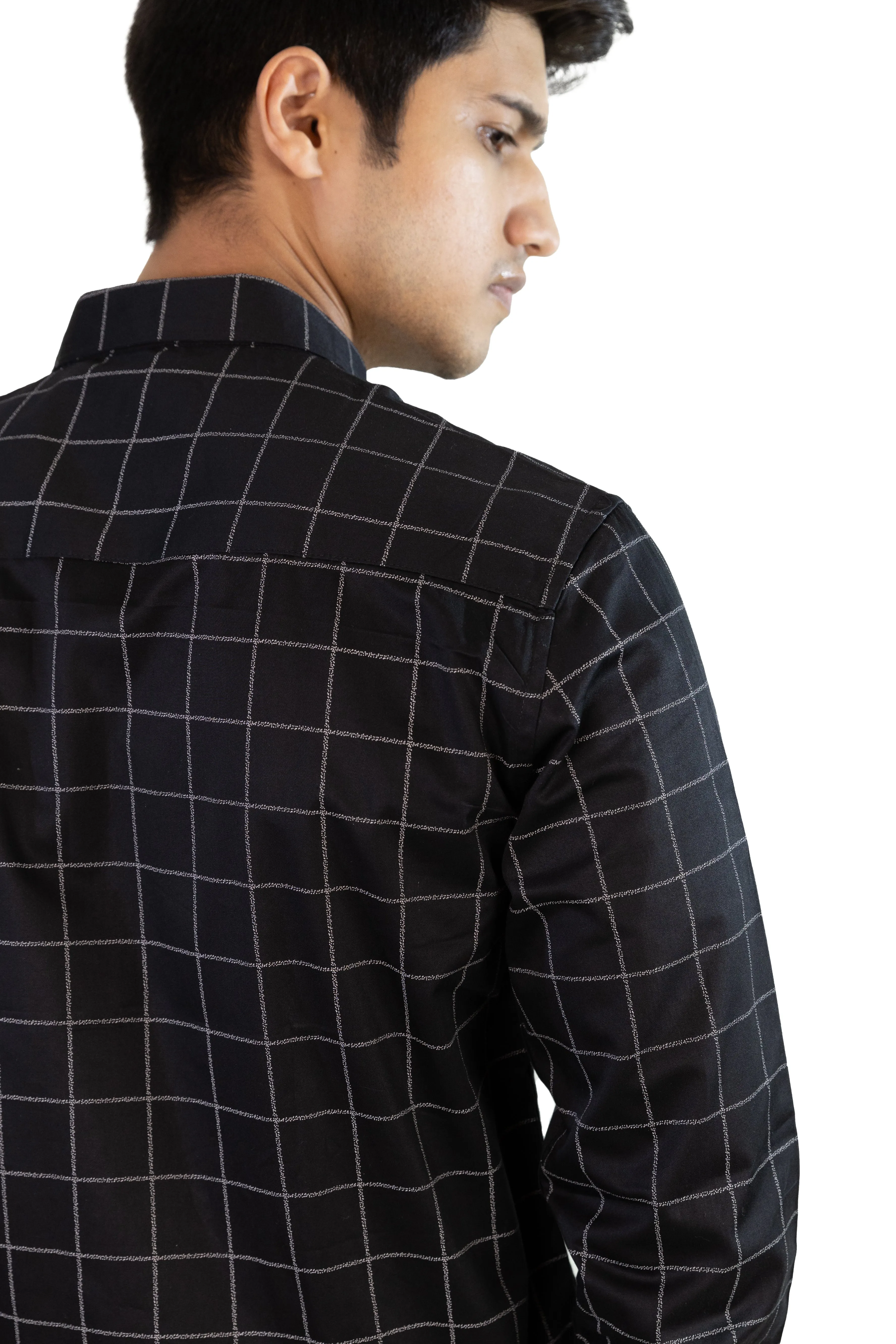Satin Grid Shirt - Black
