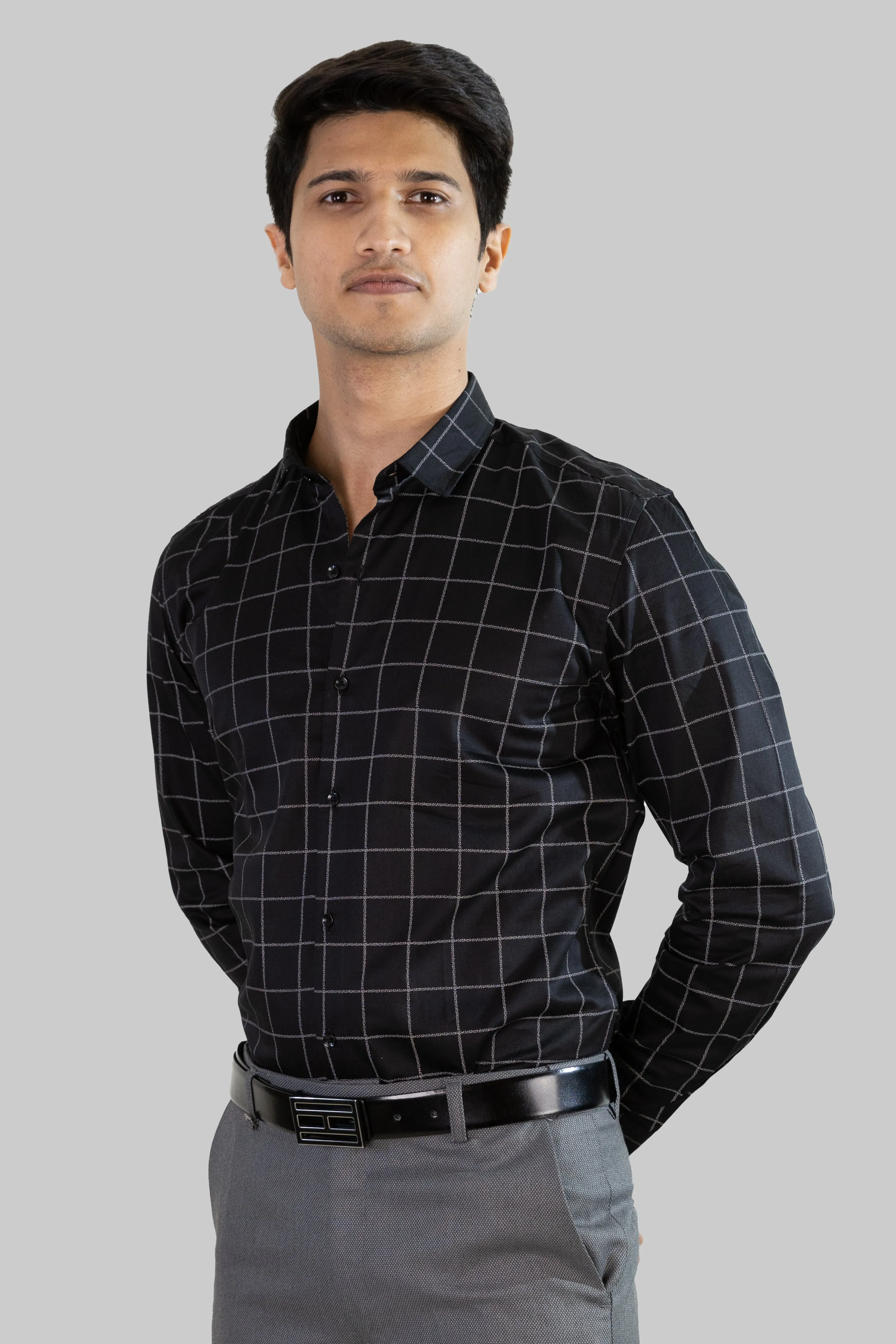 Satin Grid Shirt - Black