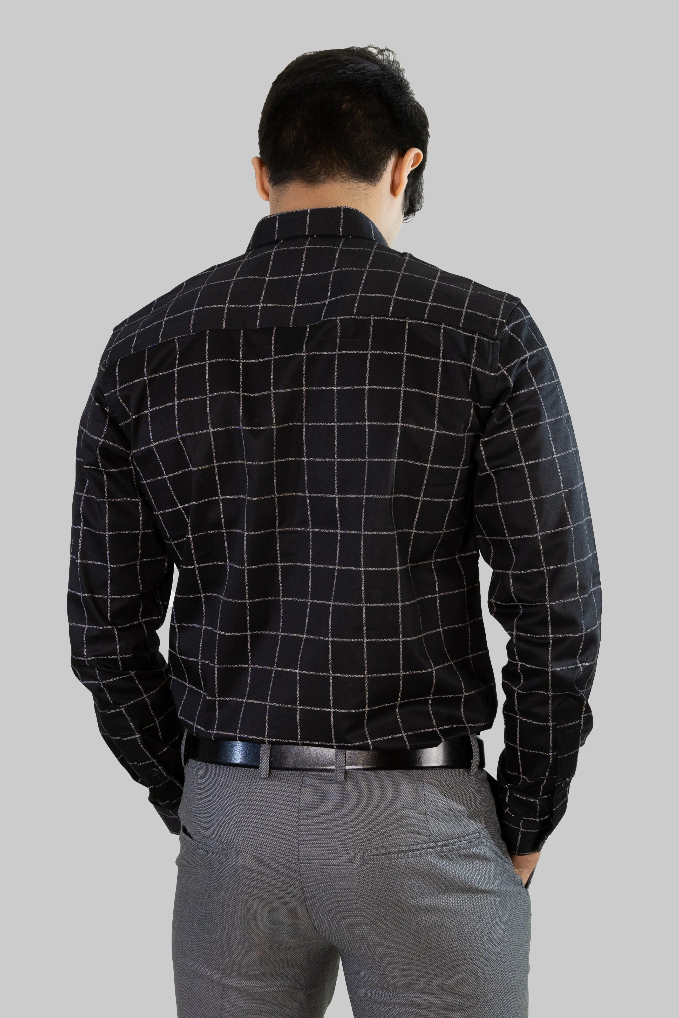 Satin Grid Shirt - Black