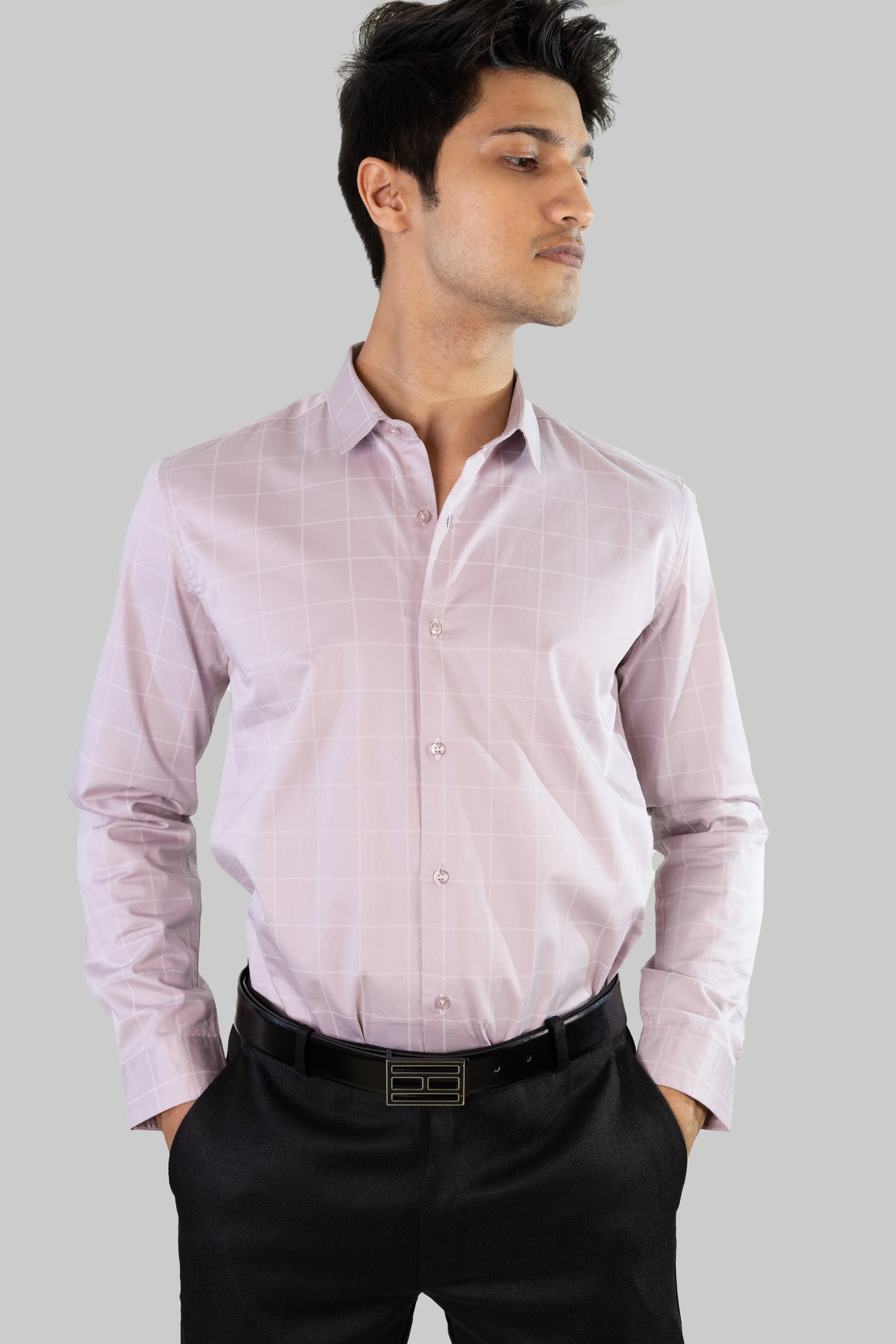 Satin Grid Shirt - Lavendar